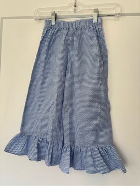 Smockadot Kids Blue white gingham checker ruffle hem pant Size 7